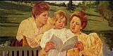 Mary Cassatt Famous Paintings - The Garden Reading